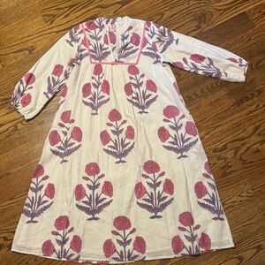 Victoria Dunn Cream Dress with Pink and Purple Floral Design